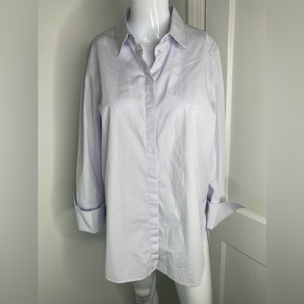 Cuyana Designer Blue Fitted Long Sleeve Button Down Shirt W Love Label